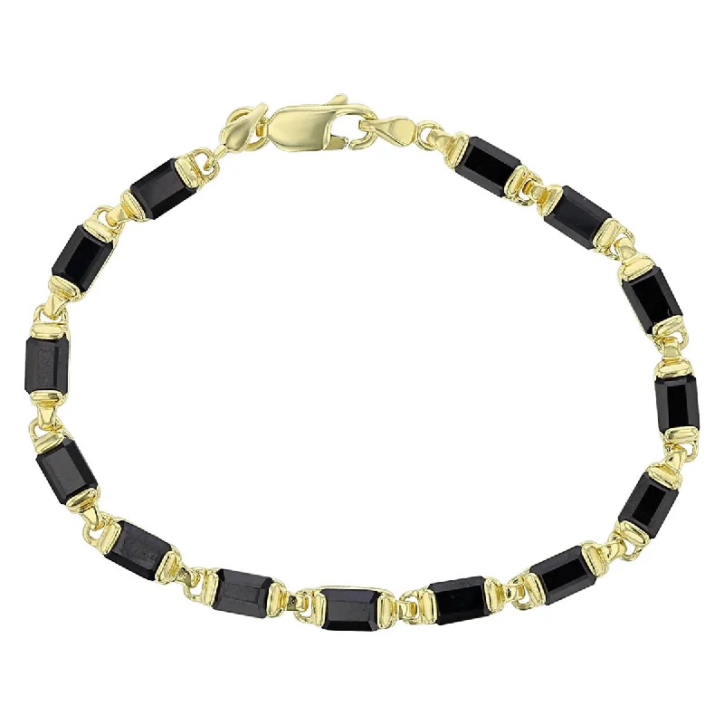 Ladies bracelets with emerald flair -14K Yellow Gold and Black Stone Flexible Bracelet