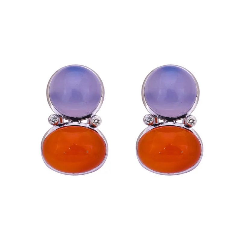 ladies-ethnic-mini-hoop-earrings-Earrings- Chalcedony, Cornelian and Diamond  (254HS)