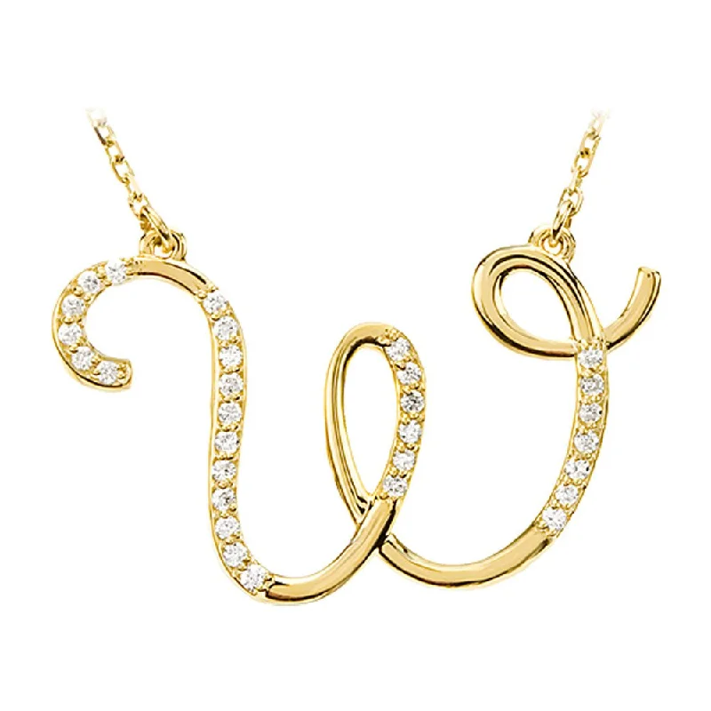 Ladies necklaces for sibling bonds -1/6 Ctw Diamond 14k Yellow Gold Medium Script Initial W Necklace, 17in