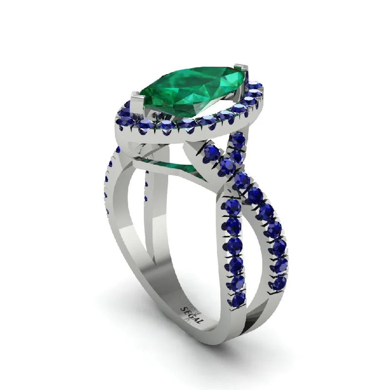 engagement-princess-cut-silver-rings-Emerald Marquise Split Shank Engagement Ring - Carly No. 66