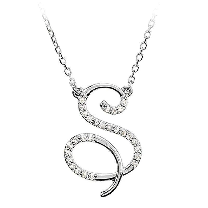 Ladies necklaces with trail pendants -1/8 Ctw Diamond 14k White Gold Medium Script Initial S Necklace, 17in