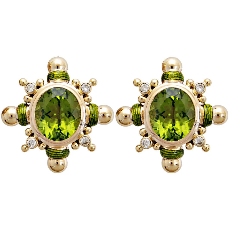 ladies-rustic-mini-hoop-earrings-Earrings- Peridot And Diamond (Enamel) (1788L)