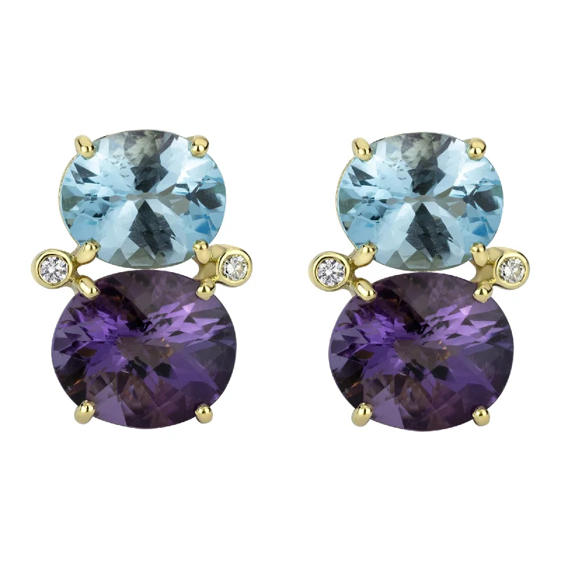 ladies-beaded-drop-rose-gold-earrings-Earrings - Blue Topaz, Amethyst And Diamond (2309D)