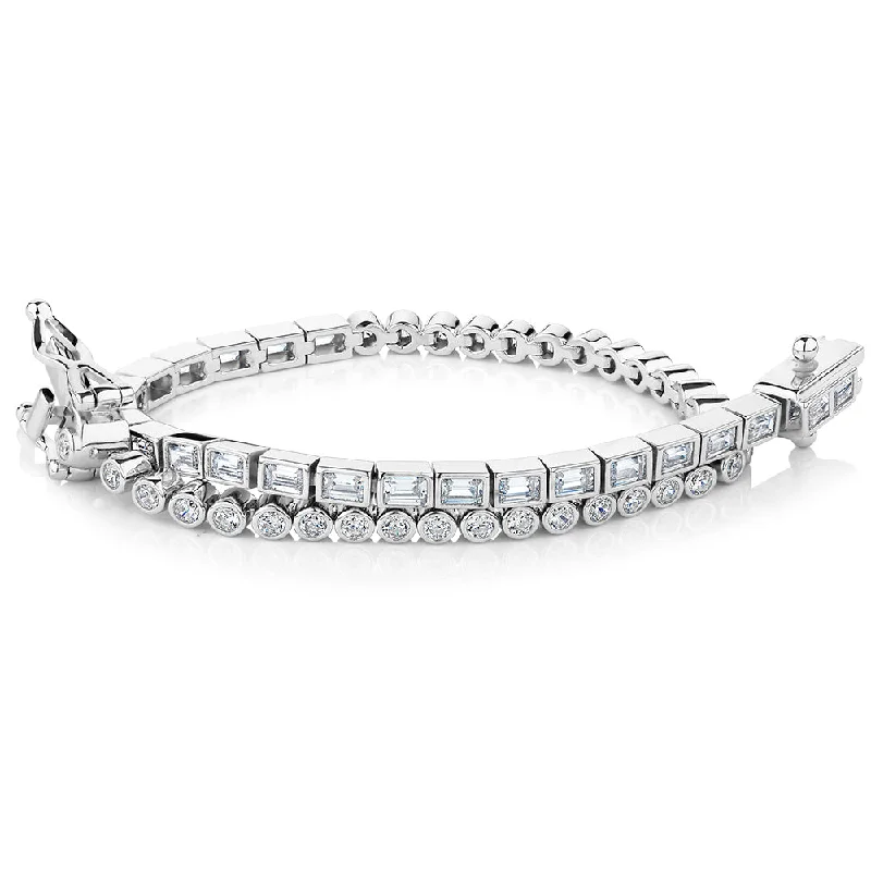 Ladies bracelets for dancer elegance -Baguette and Round Brilliant tennis bracelet with 3.26 carats* of diamond simulants in sterling silver