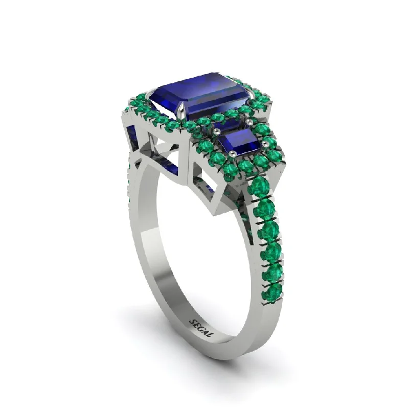 engagement-asscher-cut-sapphire-rings-Sapphire Three Halo Radiance Engagement Ring - Emely No. 30