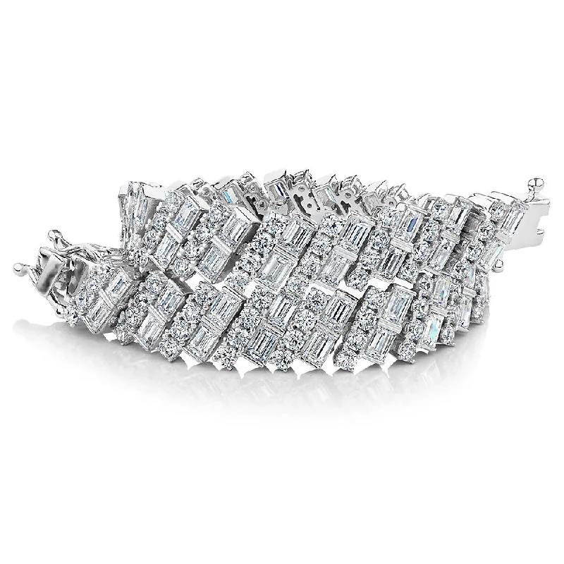 Ladies bracelets glossy elegance -Round Brilliant and Baguette tennis bracelet with 14.04 carats* of diamond simulants in sterling silver