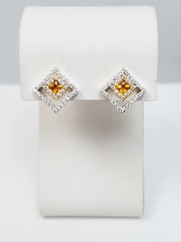 ladies-trendy-diamond-earrings-Sophisticated 18k Yellow Gold Natural Citrine Diamond Custom Earrings