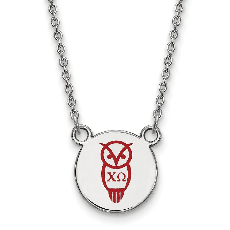 Ladies necklaces with shimmering beads -Sterling Silver Chi Omega Small Enamel Necklace