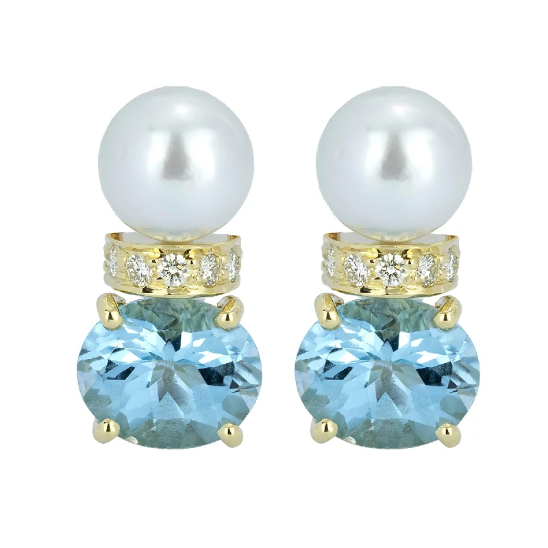 ladies-pearl-silver-earrings-Earrings - Pearl, Blue Topaz And Diamond