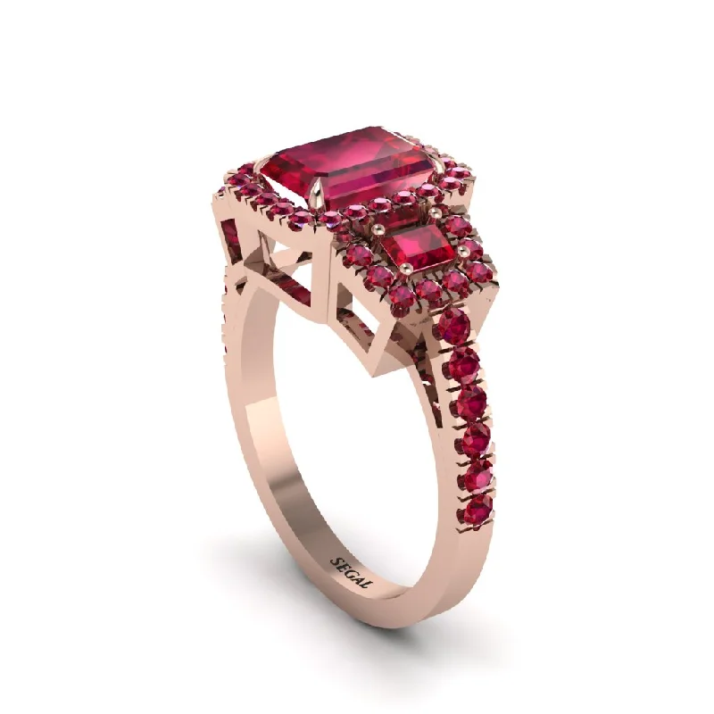 engagement-bridal-flush-set-rings-Ruby Three Halo Radiance Engagement Ring - Emely No. 56