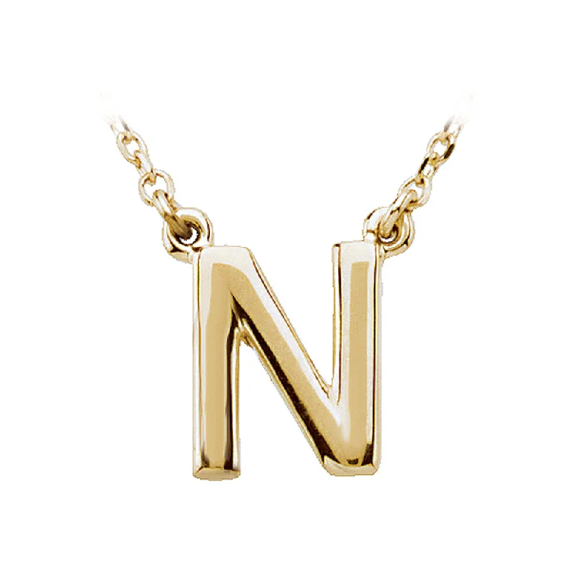 Ladies necklaces with wave charm -14K Yellow Gold, Kendall Collection, Block Initial N Necklace, 16 Inch