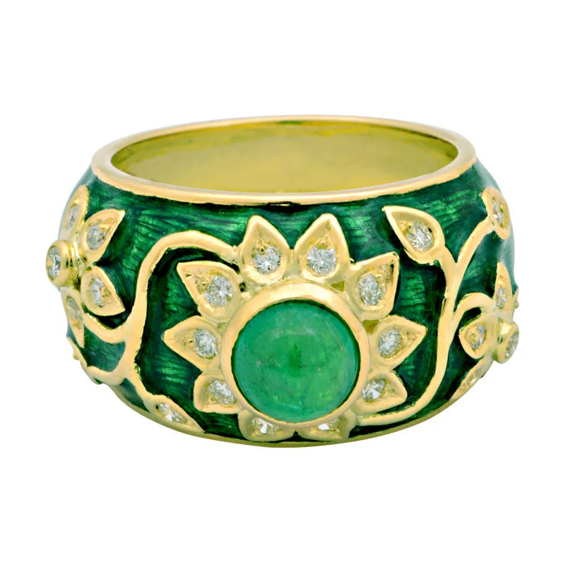 ladies-oval-platinum-rings-Ring-Emerald and Diamond (Enamel)