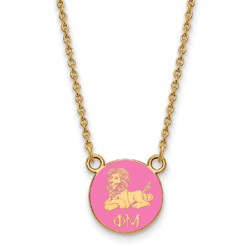 Ladies necklaces with colt pendants -14K Plated Silver Phi Mu XS (Tiny) Pink Enamel Logo Necklace