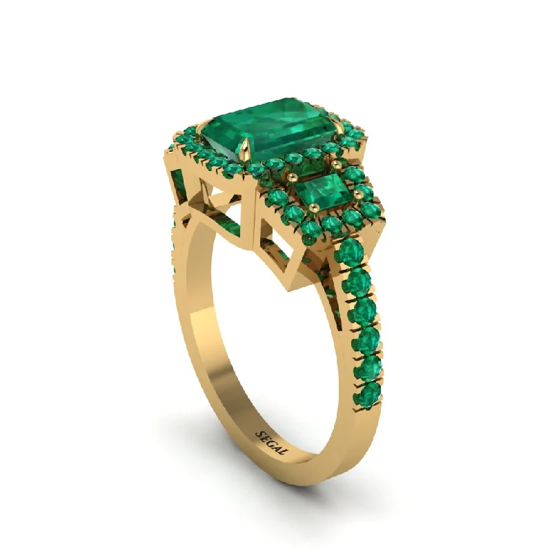 engagement-pear-cut-emerald-rings-Emerald Three Halo Radiance Engagement Ring - Emely No. 19