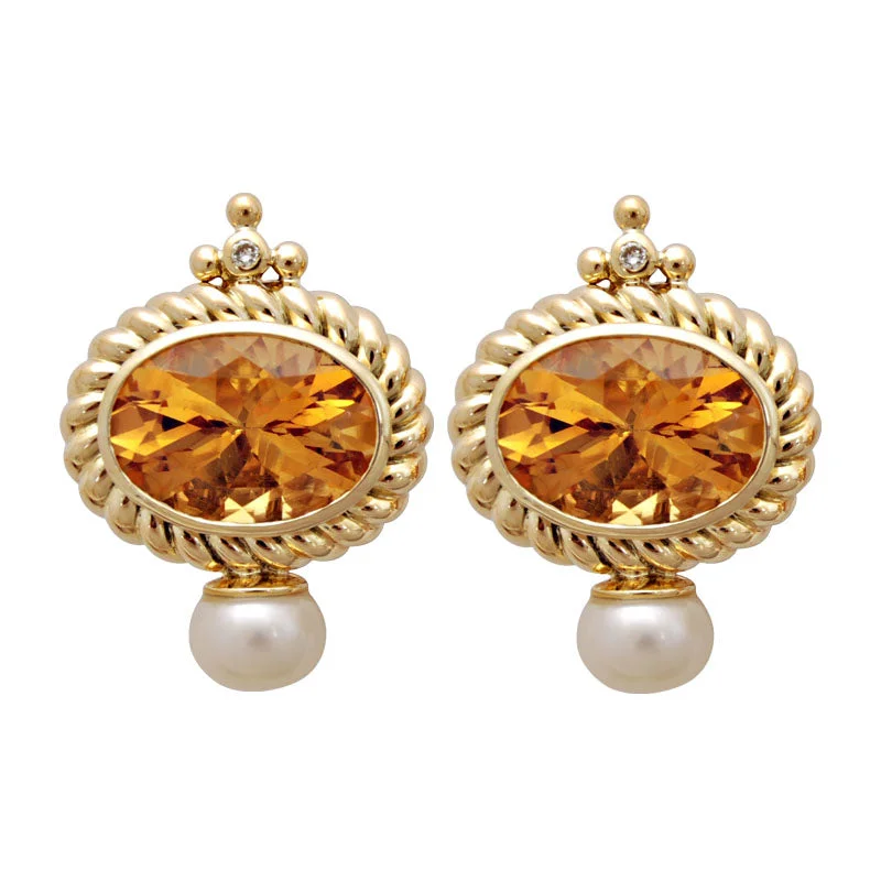 ladies-wedding-silver-earrings-Earrings-Citrine, Pearl and Diamond