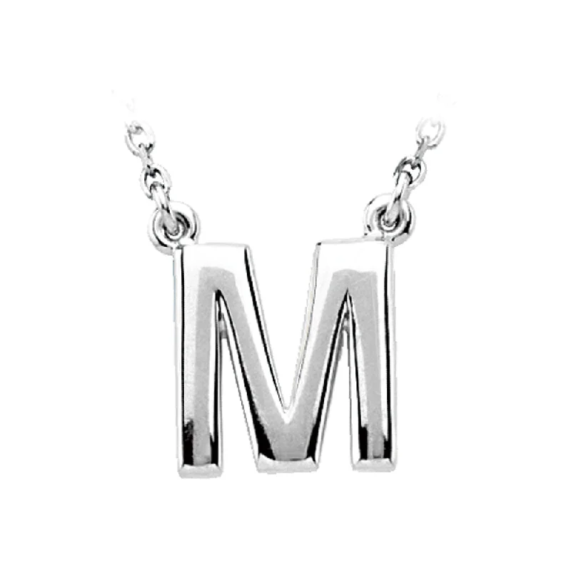 Ladies necklaces with loop elegance -14K White Gold, Kendall Collection, Block Initial M Necklace, 16 Inch