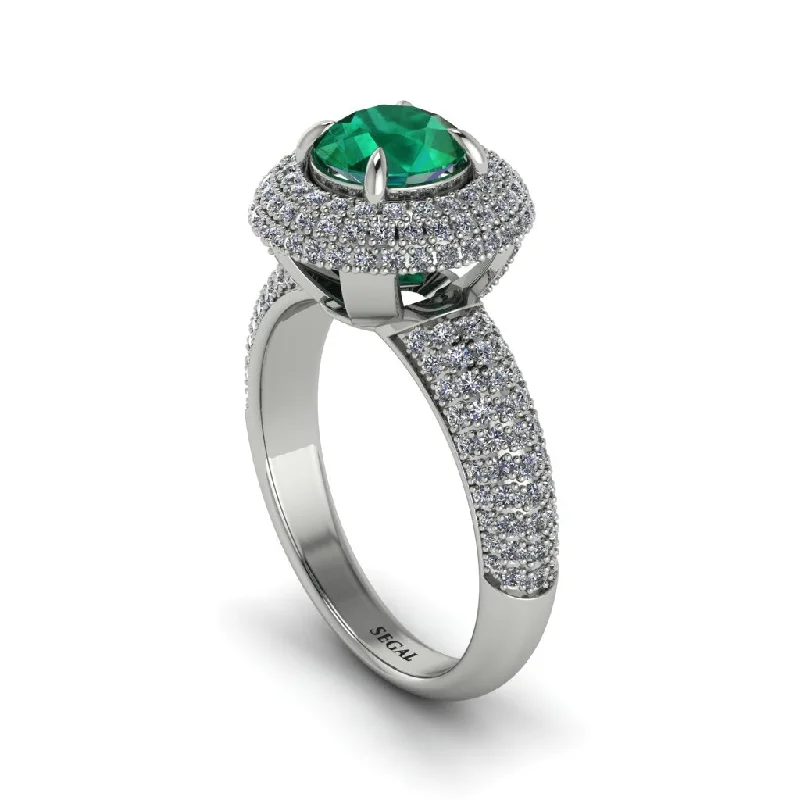 engagement-luxury-emerald-rings-Emerald Golden Majesty Pave Halo Engagement Ring - Myra No. 6