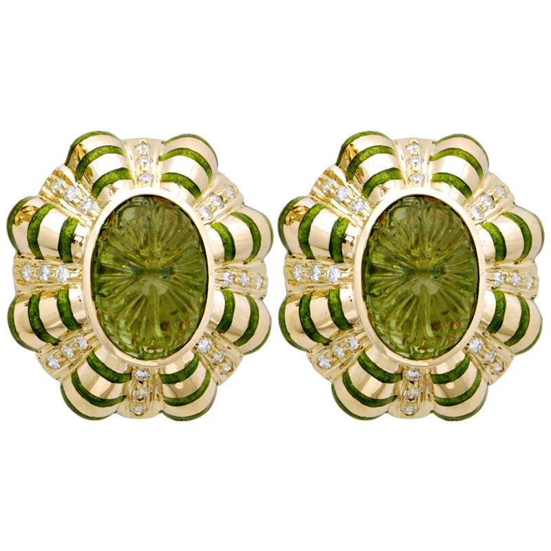 ladies-crystal-diamond-earrings-Earrings-Peridot and Diamond (Enamel)