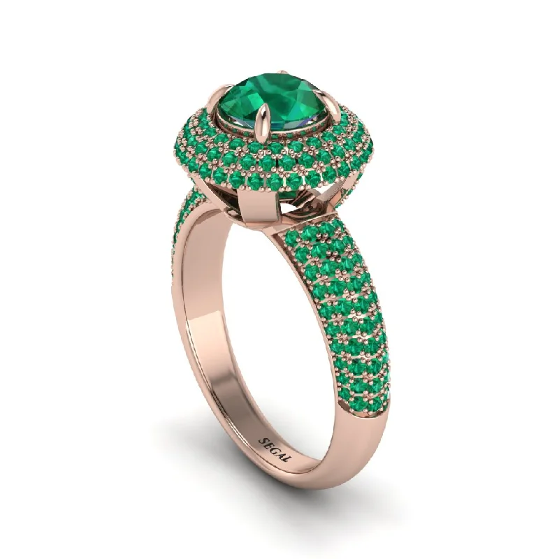 engagement-diamond-pave-set-rings-Emerald Golden Majesty Pave Halo Engagement Ring - Myra No. 20