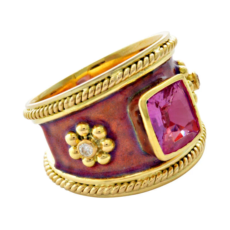 ladies-cushion-cut-platinum-rings-Ring-Pink Sapphire and Diamond (Enamel)