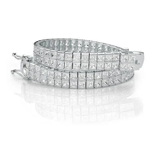 Ladies bracelets skin-friendly alloys -Princess Cut tennis bracelet with 20.52 carats* of diamond simulants in 10 carat white gold