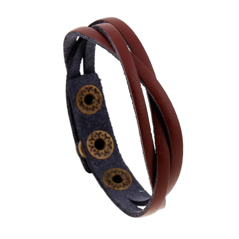 Ladies bracelets with blush sapphire -Pleated Leather Bracelet