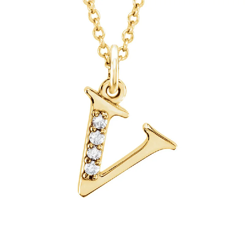 Ladies necklaces with prism elegance -The Abbey 14k Yellow Diamond Lower Case Initial 'v' Necklace 16 Inch