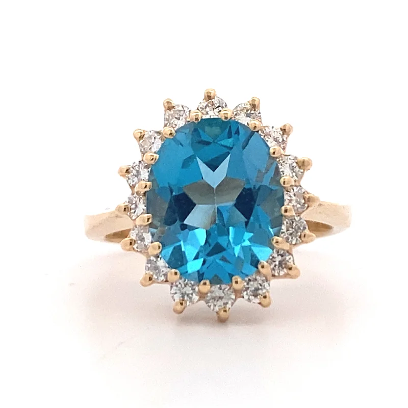 ladies-affordable-sapphire-rings-Estate Blue Topaz and Diamond Ring in Yellow Gold