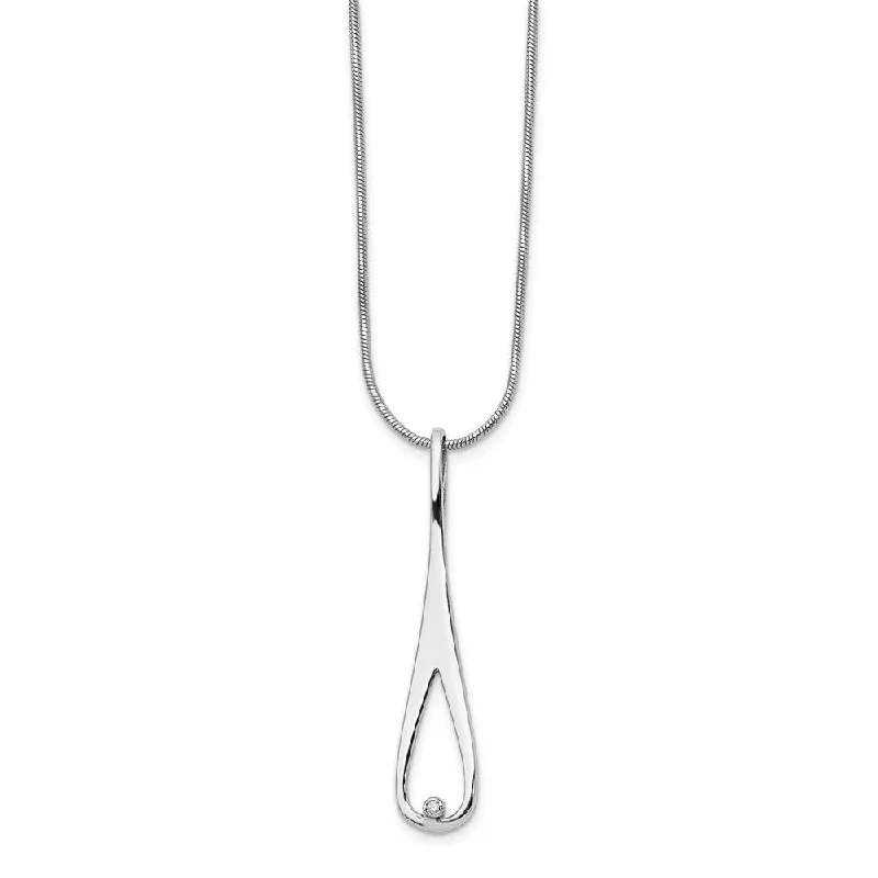 Ladies necklaces earthy flair -Rhodium Plated Silver & Diamond Elongated Tear Necklace, 18-20 Inch