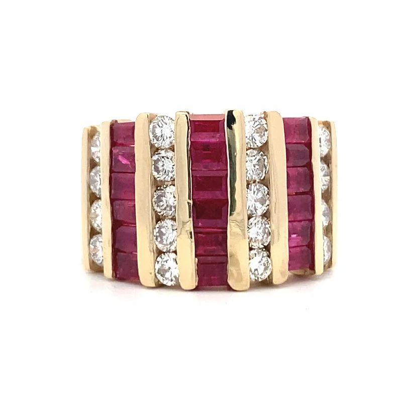 ladies-minimalist-bypass-rings-Estate Diamond and Ruby Ring in Yellow Gold