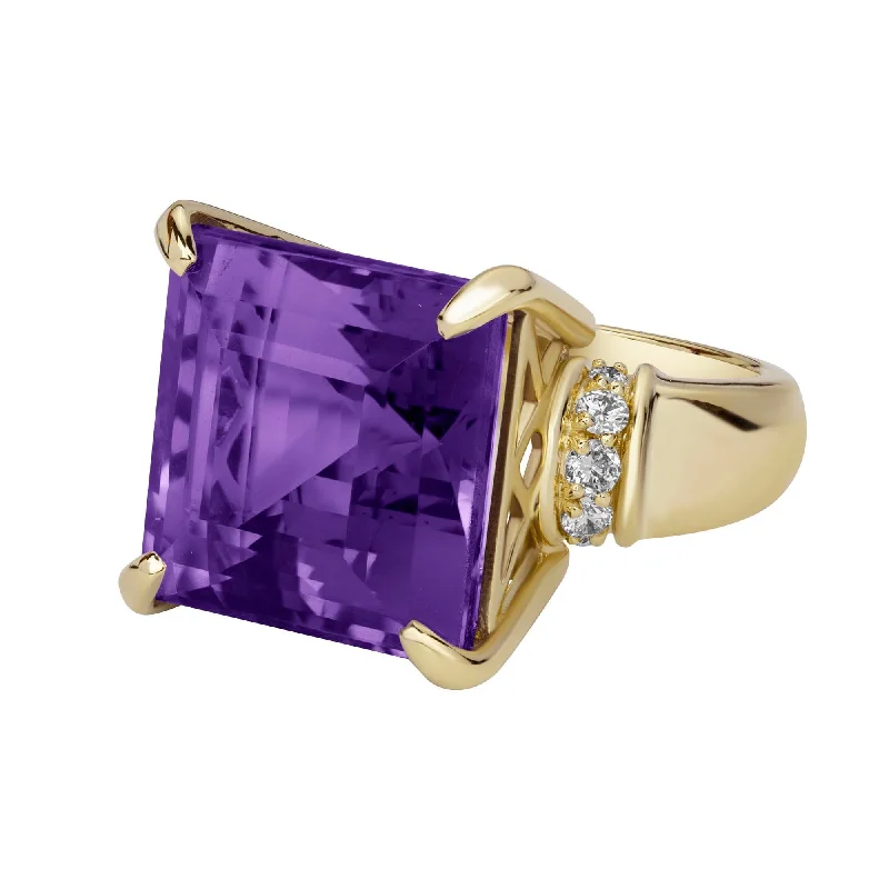 ladies-round-silver-rings-Ring - Amethyst And Diamond (2391B)