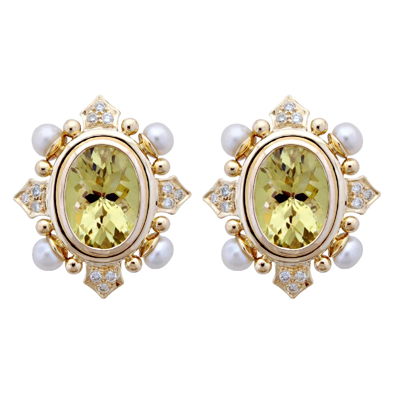 ladies-ethnic-ear-cuff-earrings-Earrings - Lemon Quartz, Pearl And Diamond (1849D)