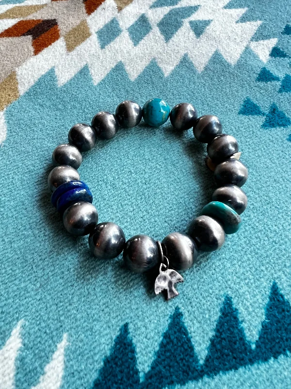 Ladies bracelets with coal opal -Navajo Pearl Bracelet with Turquoise and Lapis beads