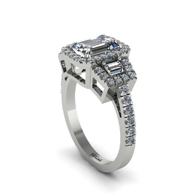 engagement-modern-silver-rings-Diamond Three Halo Radiance Engagement Ring - Emely No. 3