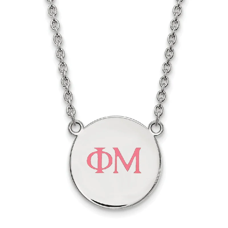 Ladies necklaces with emerald shine -Sterling Silver Phi Mu Small Pink Enamel Greek Letters Necklace