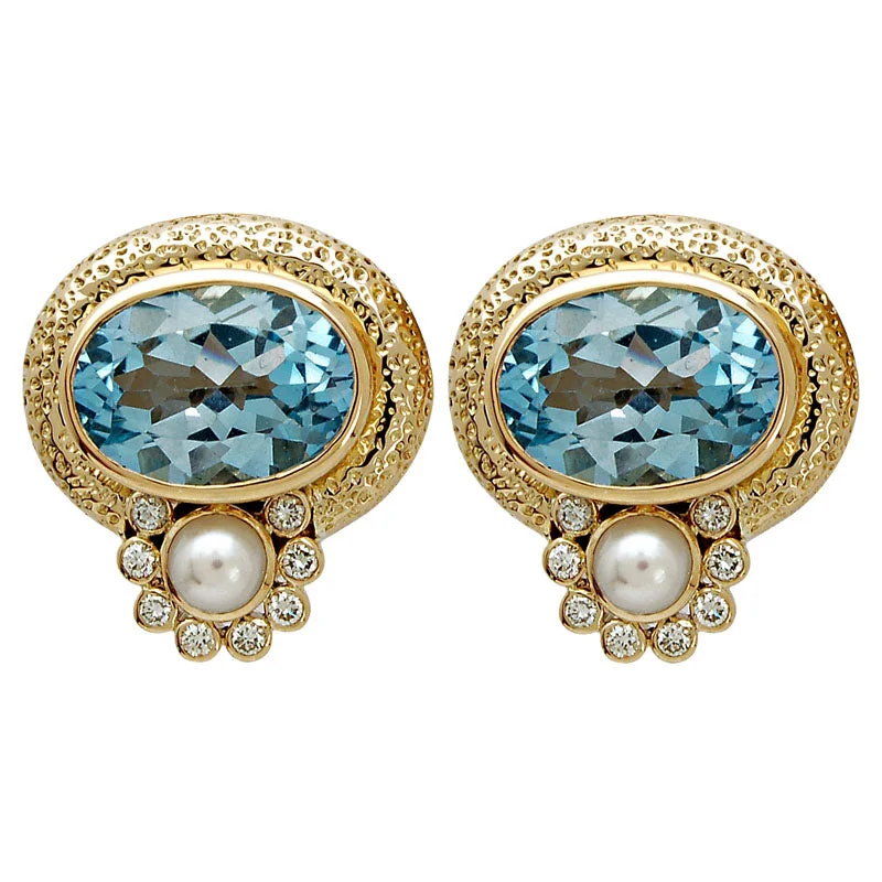 ladies-classic-teardrop-earrings-Earrings- Blue Topaz, Pearl And Diamond (1233A)