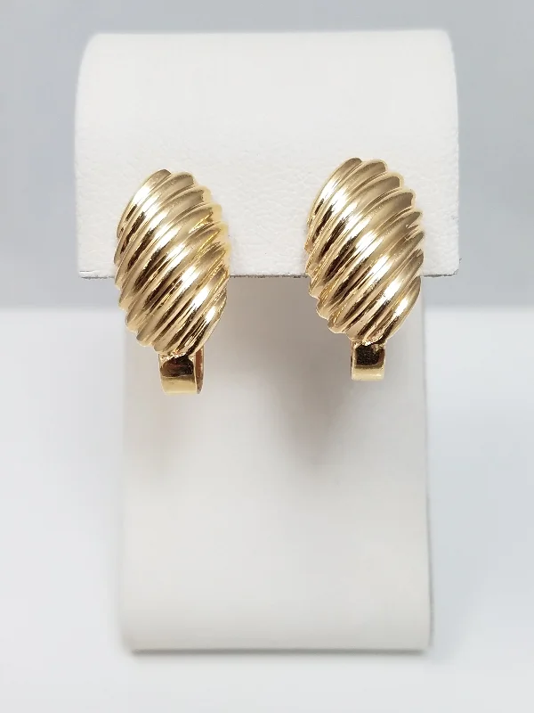 ladies-bridal-chain-link-earrings-Chic 14k Yellow Gold Ribbed Earrings