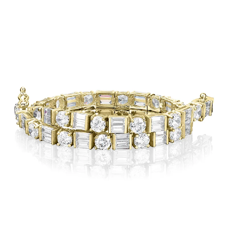 Ladies bracelets for reader elegance -Round Brilliant and Baguette tennis bracelet with 10.07 carats* of diamond simulants in 10 carat yellow gold