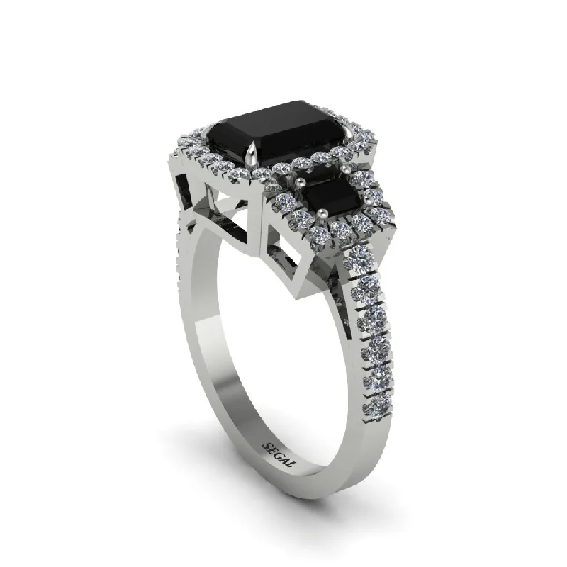 engagement-asscher-cut-diamond-rings-Black Diamond Three Halo Radiance Engagement Ring - Emely No. 9