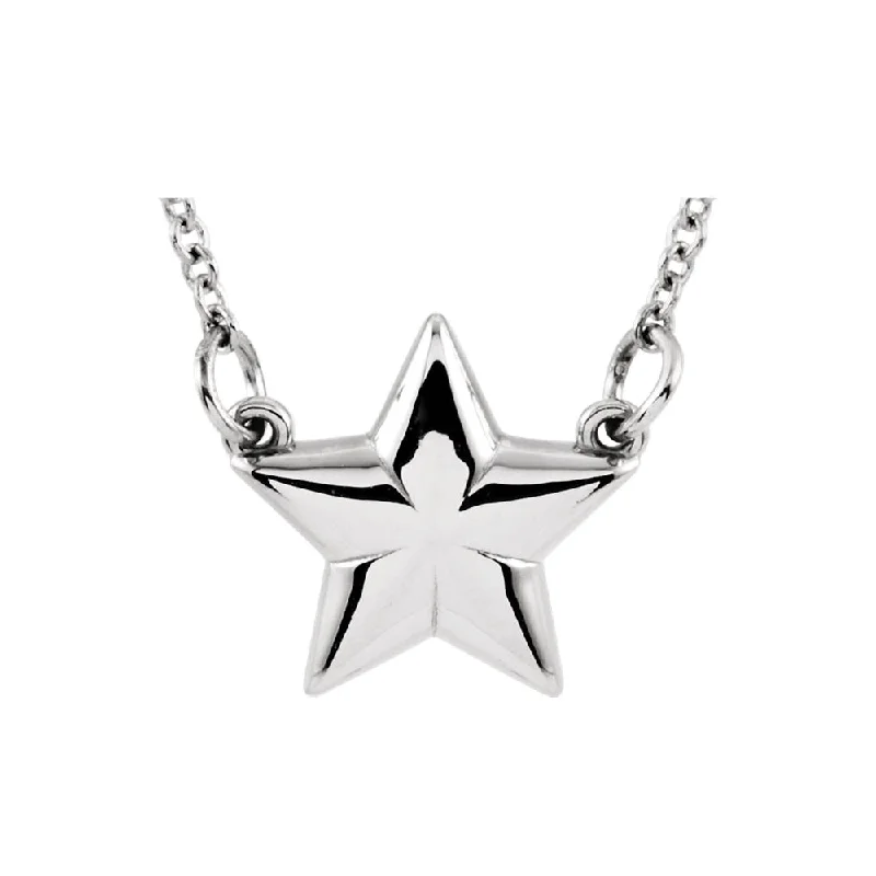 Ladies necklaces with lotus pendants -Polished Small Star Necklace in 14k White Gold, 18 Inch