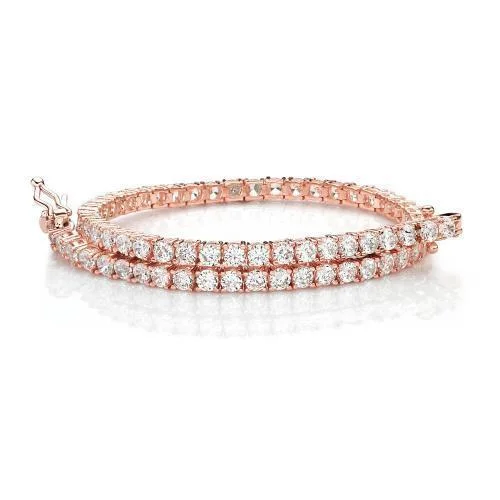 Ladies bracelets natural flair -Round Brilliant tennis bracelet with 4.38 carats* of diamond simulants in 10 carat rose gold