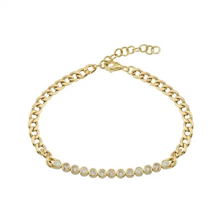 Ladies bracelets floral flair -14K Yellow Gold Chain and Bezel Set Diamond Bracelet