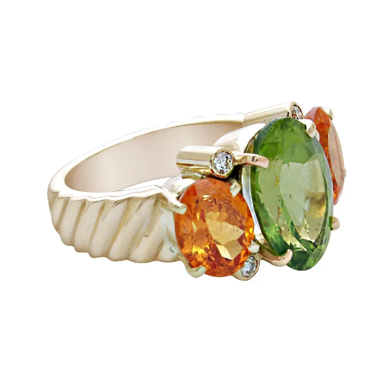 ladies-luxury-emerald-rings-Ring-Peridot, Orange Garnet and Diamond