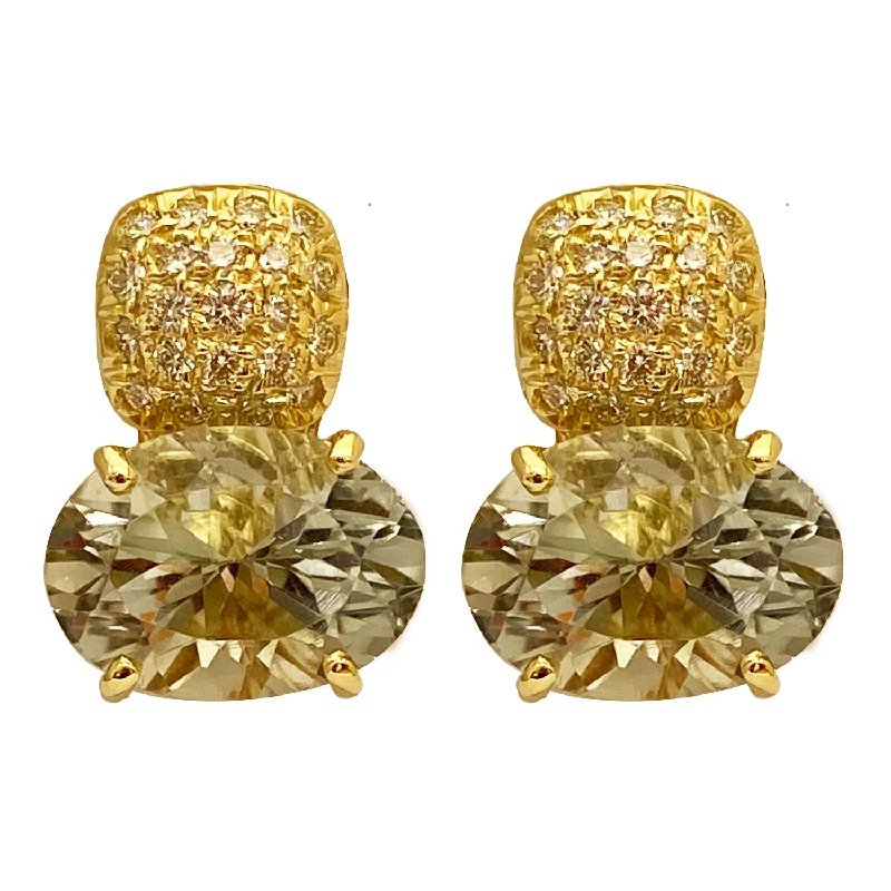 ladies-gold-rose-gold-earrings-Earrings - Green Quartz and Diamond in 18k gold