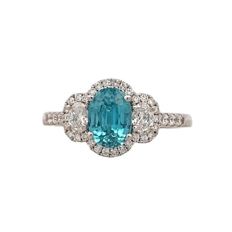 ladies-radiant-cut-emerald-rings-Zircon & Diamond Halo Style Ring in White Gold by Parle