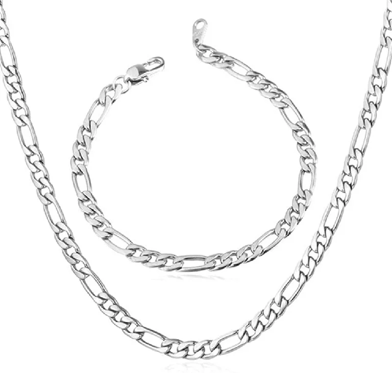 Ladies bracelets with whale charm -7mm Figaro Chain/Bracelet Set Stainless Steel