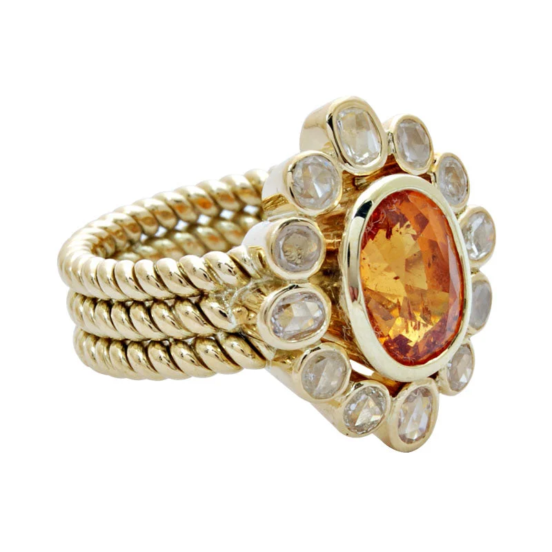 ladies-birthstone-cathedral-rings-Ring- Orange Garnet & Diamond