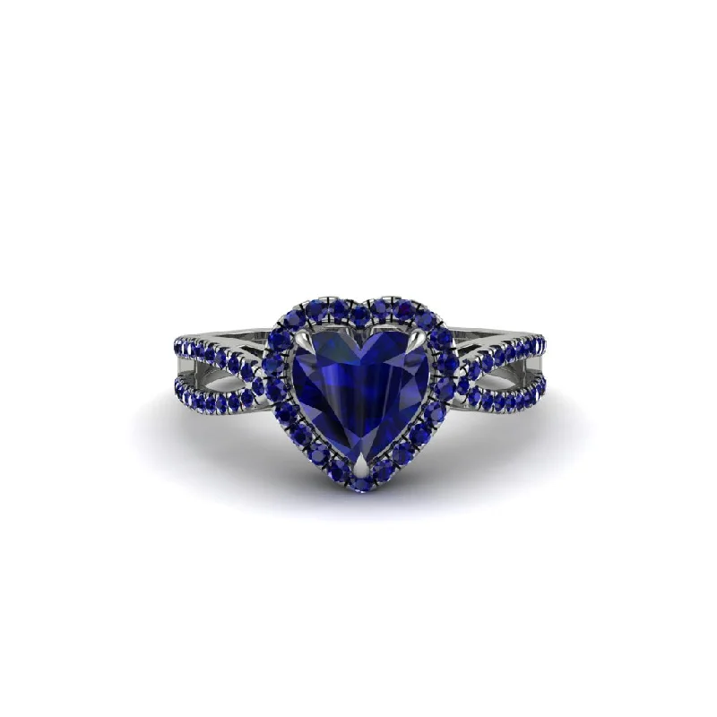 engagement-round-silver-rings-Heart's Sapphire Embrace Engagement Ring - Alison No. 75