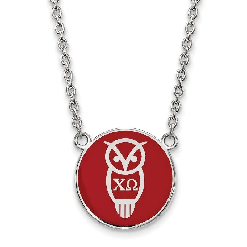 Ladies necklaces for reunion charm -Sterling Silver Chi Omega Large Red Enamel Mascot Necklace