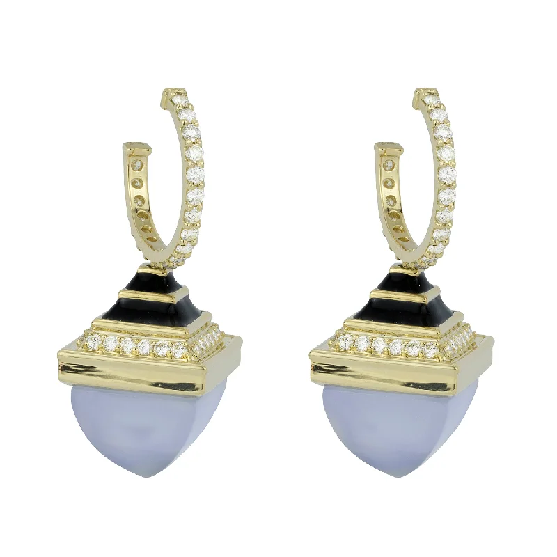 ladies-modern-mini-hoop-earrings-Earrings - Chalcedony And Diamond With Enamel (2262H)